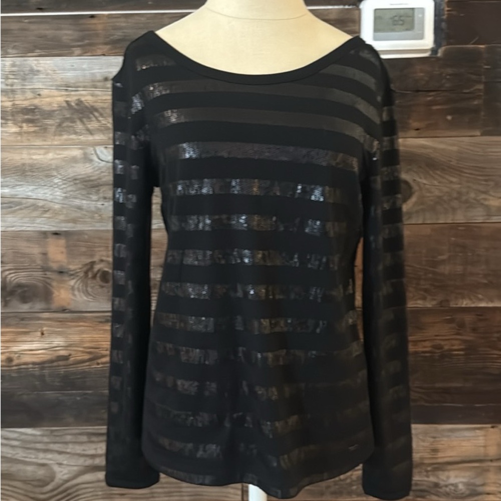 Armani Exchange Black Striped Long Sleeve Tee